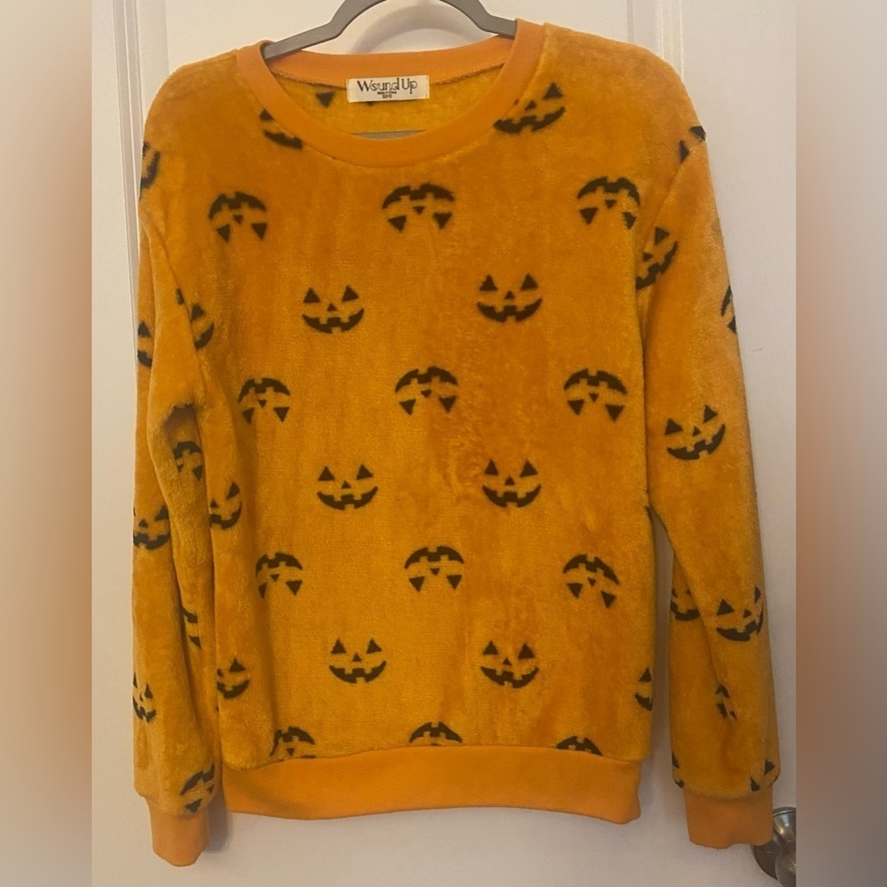 Wound Up Orange Pullover Size S/3-5 Orange Black Jack-o-lanterns Plush Halloween